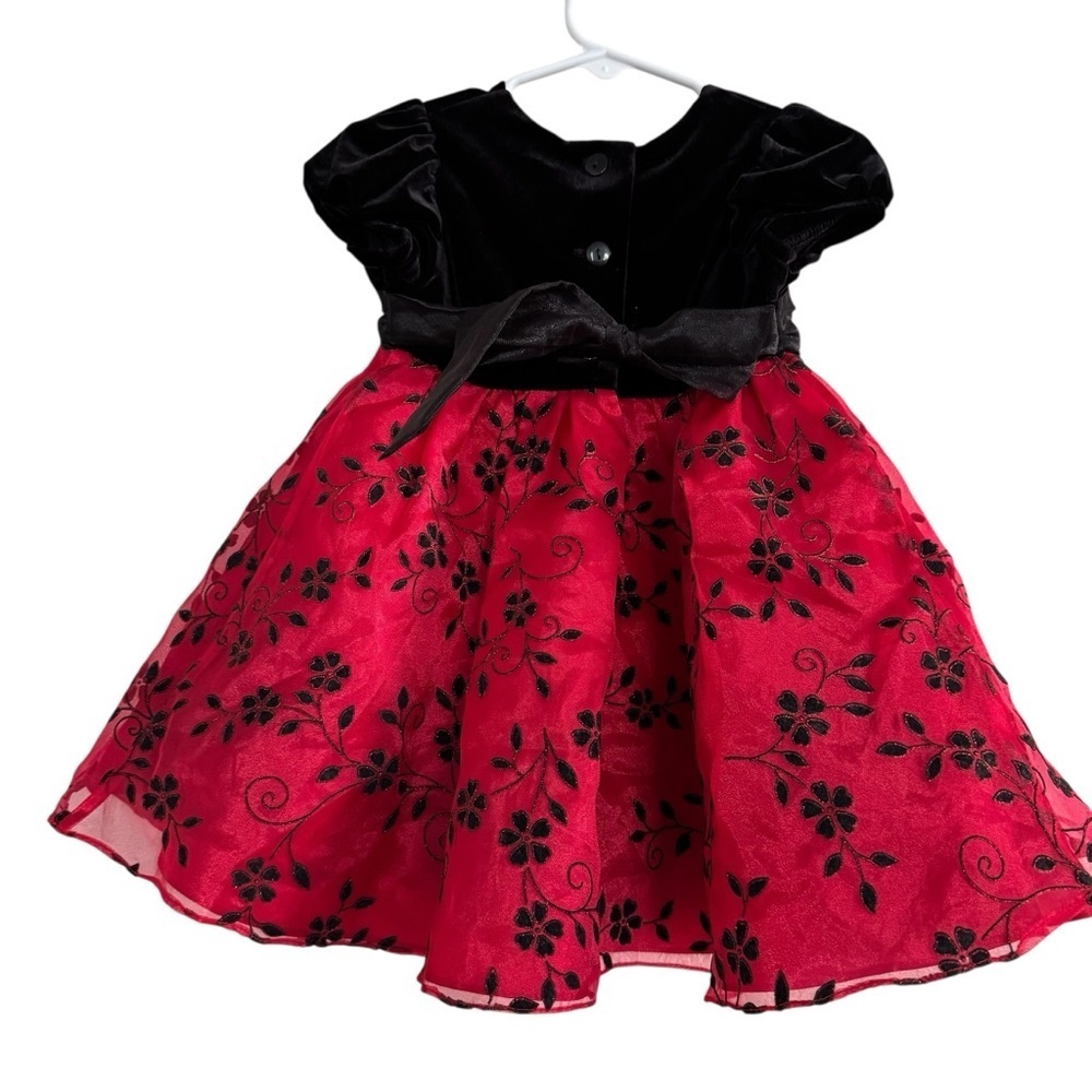 Rare Edition Red Christmas Dress Baby Girl 12M Short Sleeve Velvet Embellished - Picture 2 of 5